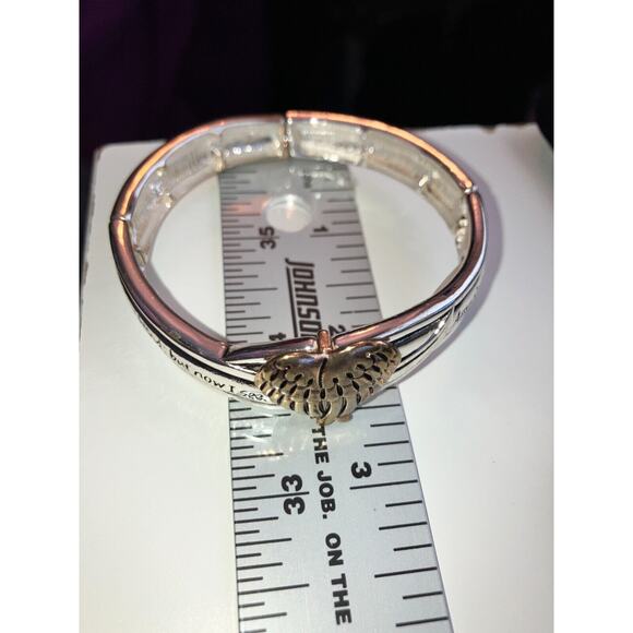 NWOT! Two-Tone Angel Wing Amazing Grace Prayer Stretch 2 5/8" Bracelet! - Picture 8 of 8